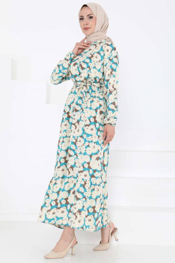 Çiçek Desenli Elbise Mint - 27190 - 4