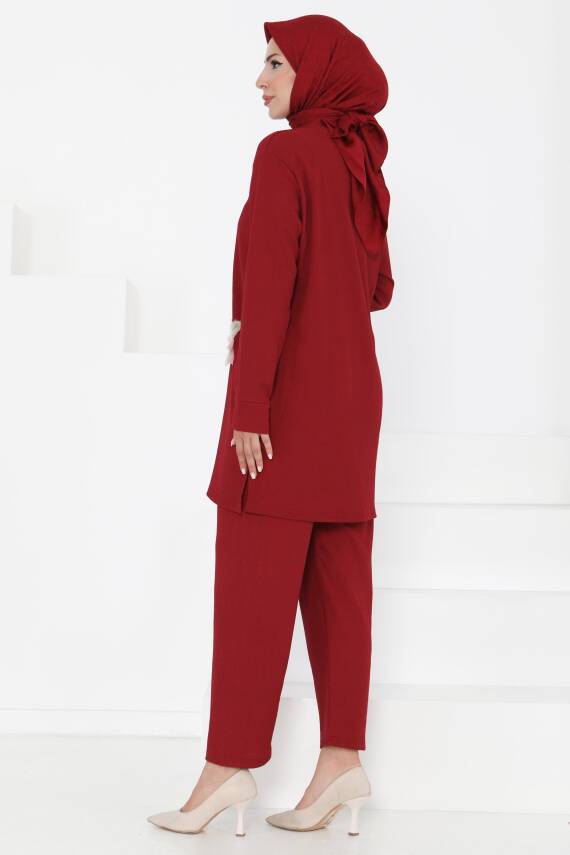 Çiçek Detaylı İkili Takım Bordo - 27371 - 5
