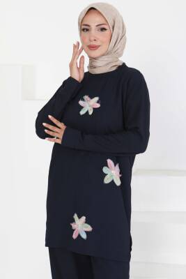 Çiçek Detaylı İkili Takım Lacivert - 27371 - 2