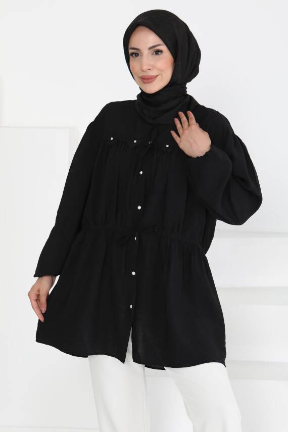 Çiçek İnci Detaylı Tunik Siyah - 27273 - 3