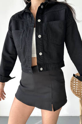 Çift Cepli Demin Crop Ceket Siyah - 27271 - 4