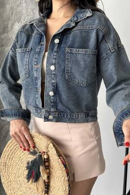 Çift Cepli Demin Crop Ceket Tint-kahve - 27271 