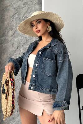 Çift Cepli Demin Crop Ceket Tint-kahve - 27271 - 2