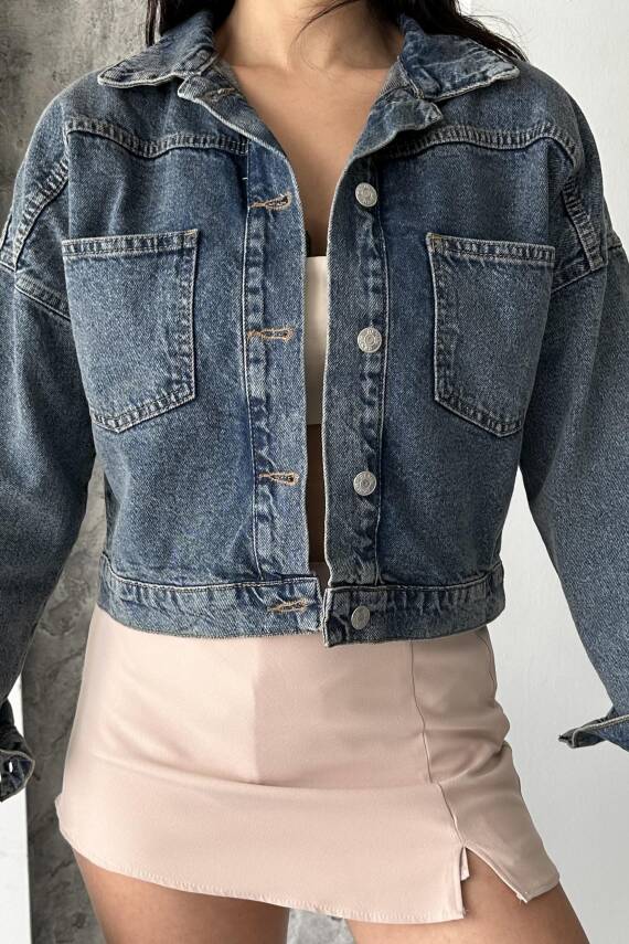 Çift Cepli Demin Crop Ceket Tint-kahve - 27271 - 4