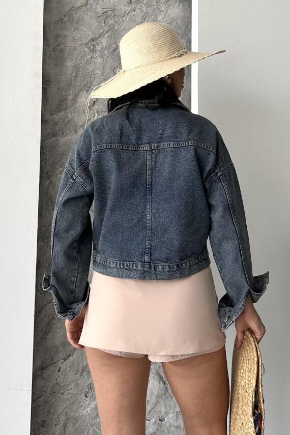 Çift Cepli Demin Crop Ceket Tint-kahve - 27271 - 5