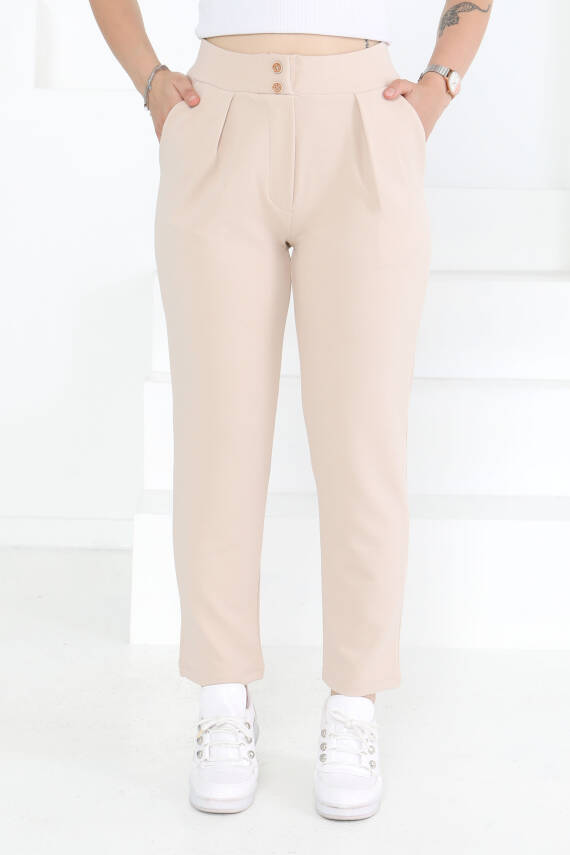 Çift Düğmeli Spor Pantolon Bej - 27352 - 3