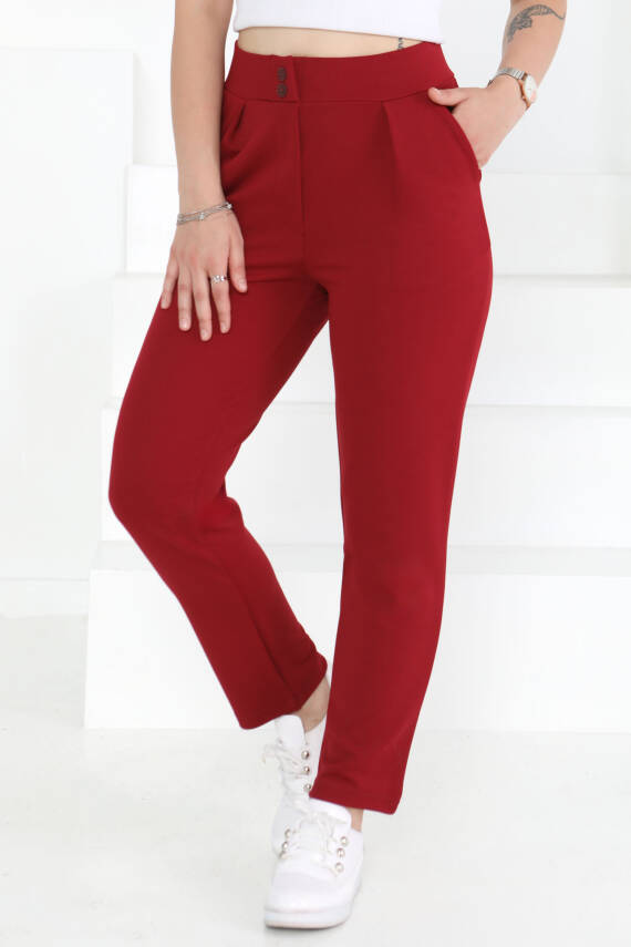 Çift Düğmeli Spor Pantolon Bordo - 27352 - 1