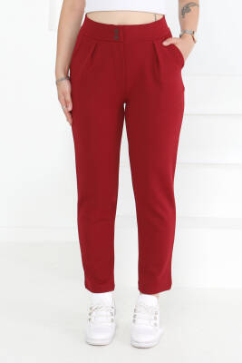 Çift Düğmeli Spor Pantolon Bordo - 27352 - 2