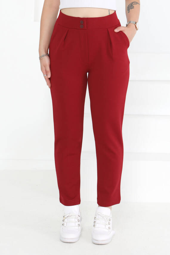 Çift Düğmeli Spor Pantolon Bordo - 27352 - 2