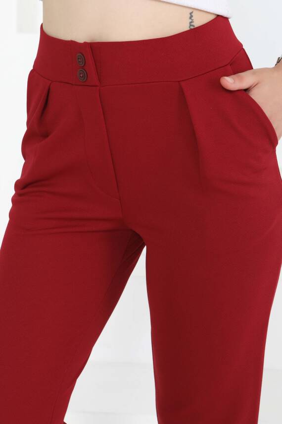 Çift Düğmeli Spor Pantolon Bordo - 27352 - 3