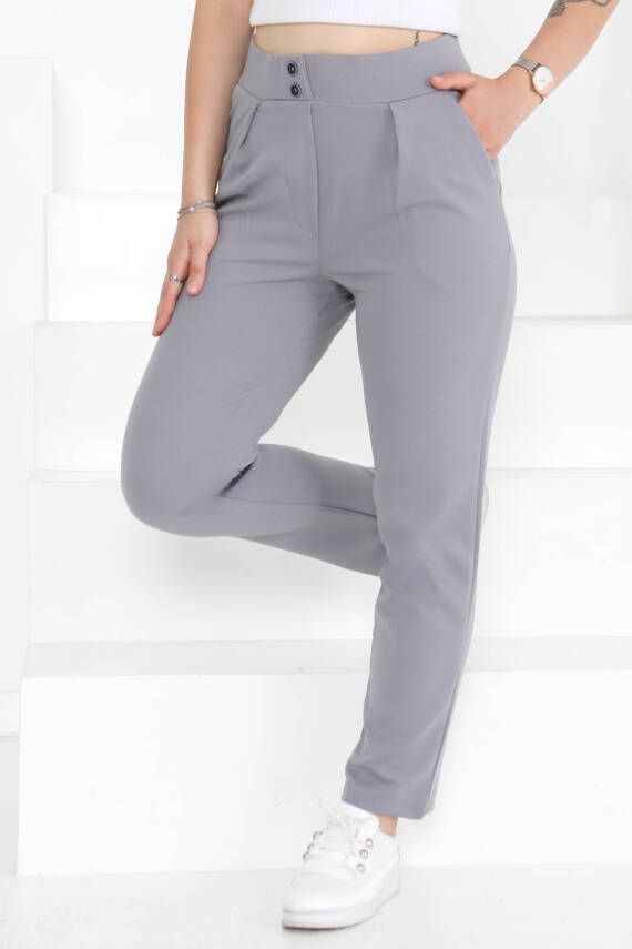 Çift Düğmeli Spor Pantolon Gri - 27352 - 2