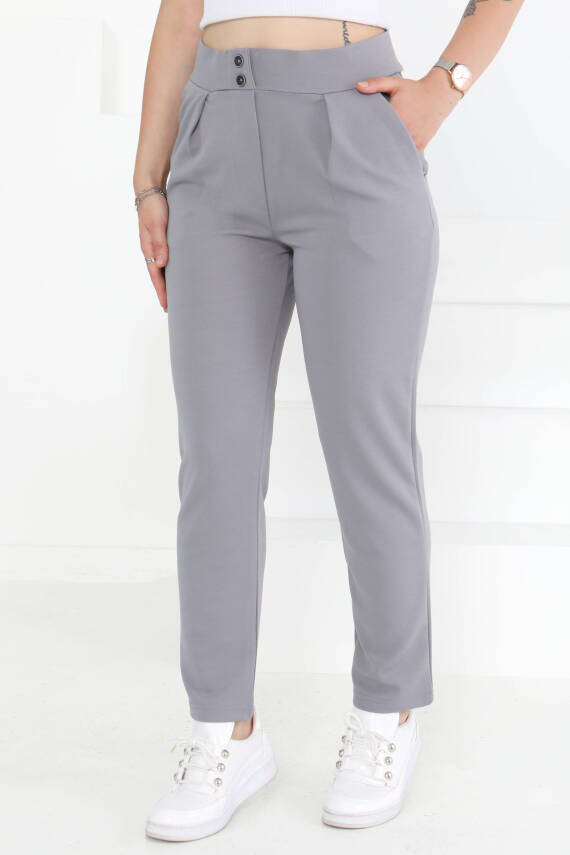Çift Düğmeli Spor Pantolon Gri - 27352 - 3