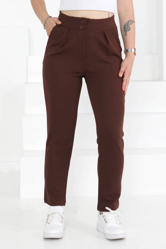 Çift Düğmeli Spor Pantolon Kahve - 27352 - 1