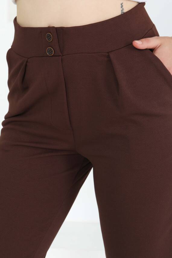 Çift Düğmeli Spor Pantolon Kahve - 27352 - 3