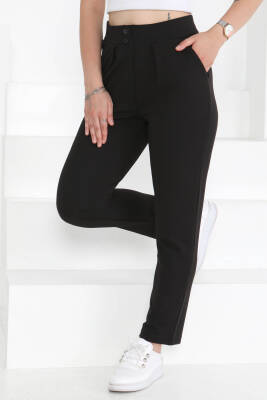 Çift Düğmeli Spor Pantolon Siyah - 27352 