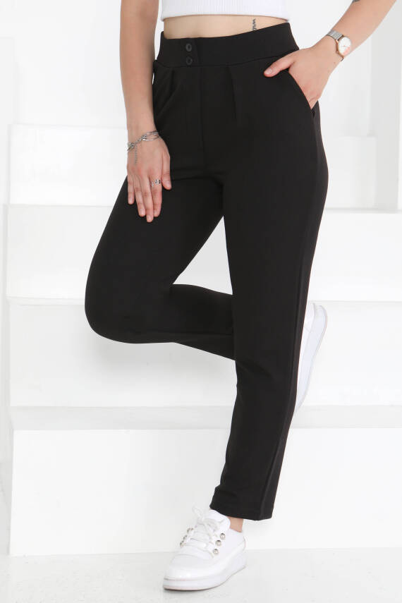 Çift Düğmeli Spor Pantolon Siyah - 27352 - 1