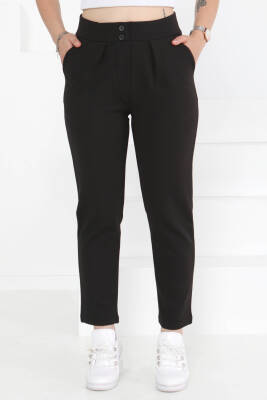 Çift Düğmeli Spor Pantolon Siyah - 27352 - 2