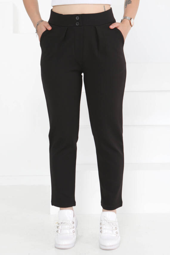 Çift Düğmeli Spor Pantolon Siyah - 27352 - 2