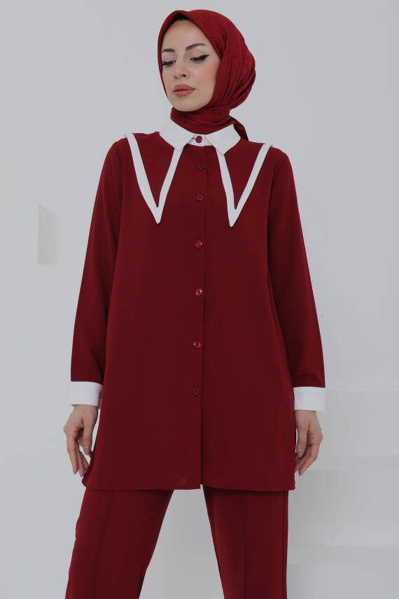 Çift Yakalı Linda Takım Bordo - 27020 - 1