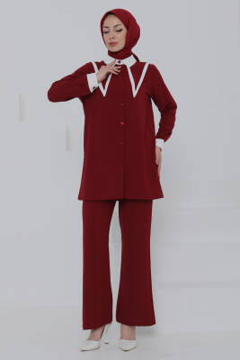 Çift Yakalı Linda Takım Bordo - 27020 - 2