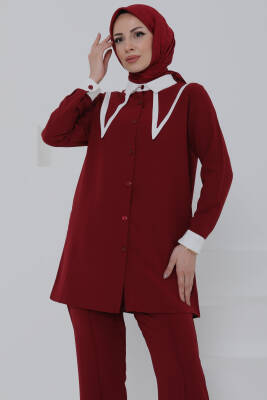 Çift Yakalı Linda Takım Bordo - 27020 - 3