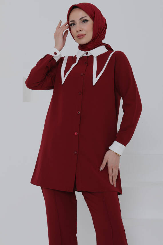 Çift Yakalı Linda Takım Bordo - 27020 - 3