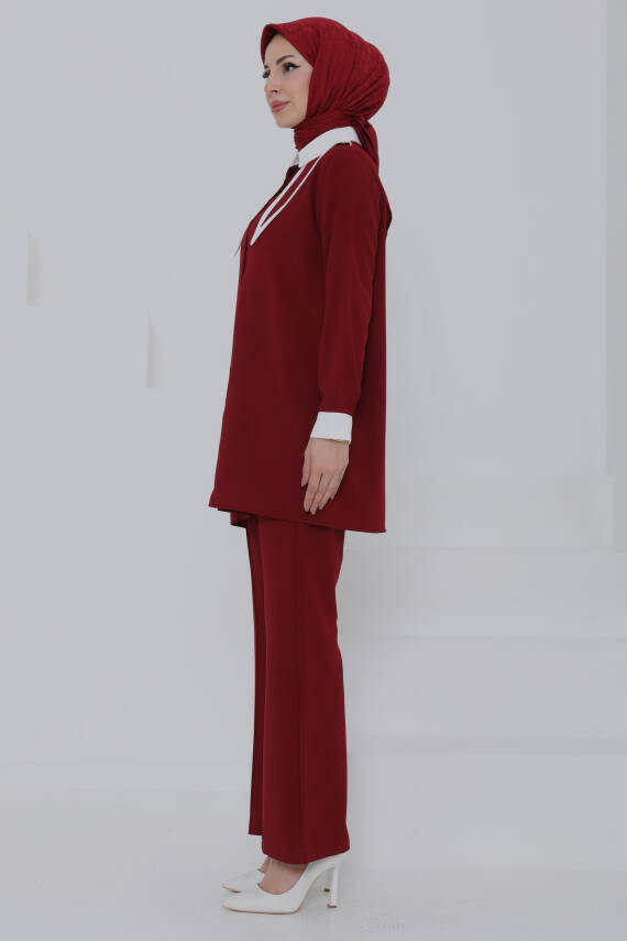 Çift Yakalı Linda Takım Bordo - 27020 - 4
