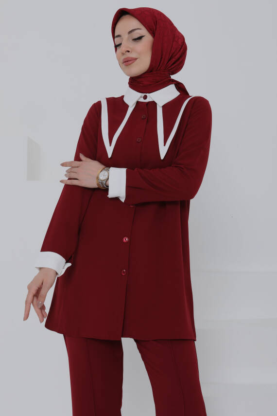 Çift Yakalı Linda Takım Bordo - 27020 - 5