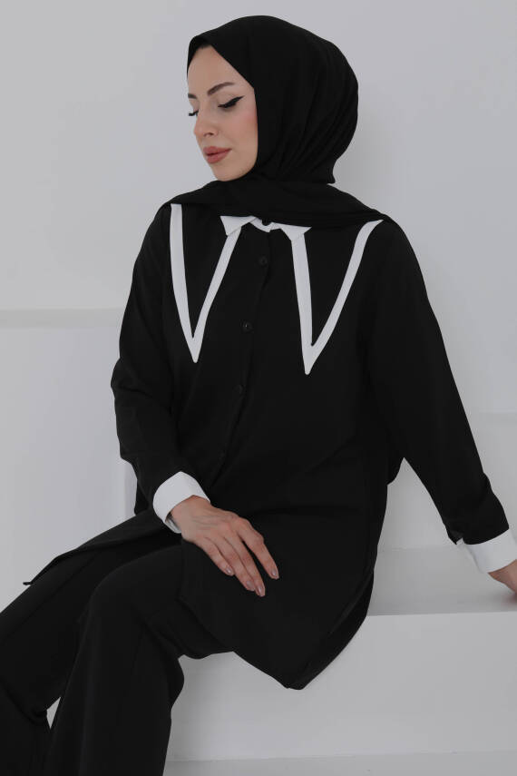 Çift Yakalı Linda Takım Siyah - 27020 - 4