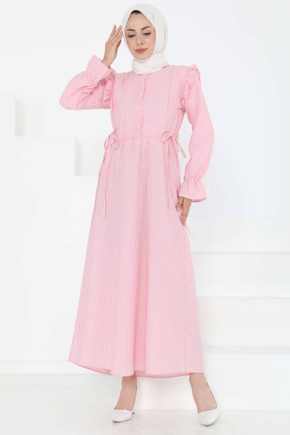 Çizgili Elbise Pembe - 27187 - 2