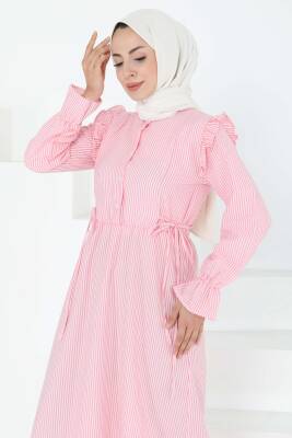 Çizgili Elbise Pembe - 27187 - 3