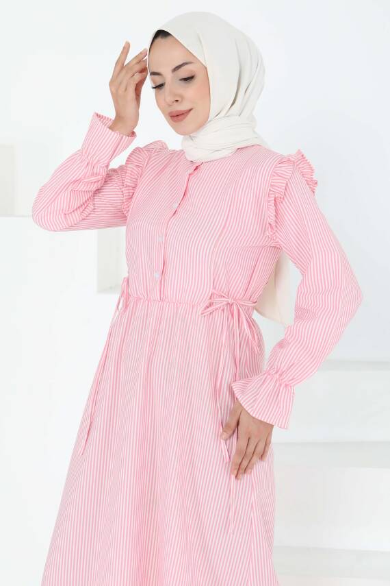 Çizgili Elbise Pembe - 27187 - 3