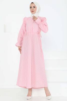 Çizgili Elbise Pembe - 27187 - 4