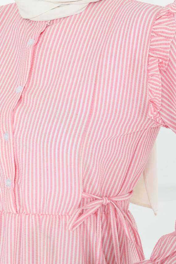 Çizgili Elbise Pembe - 27187 - 5