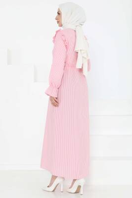 Çizgili Elbise Pembe - 27187 - 6