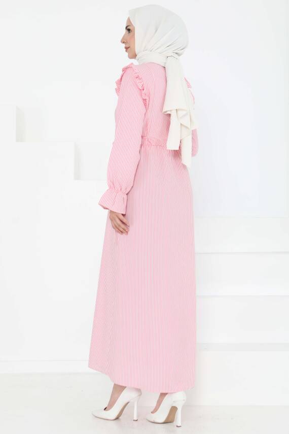 Çizgili Elbise Pembe - 27187 - 6