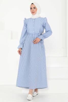 Çizgili Elbise Saks - 27187 