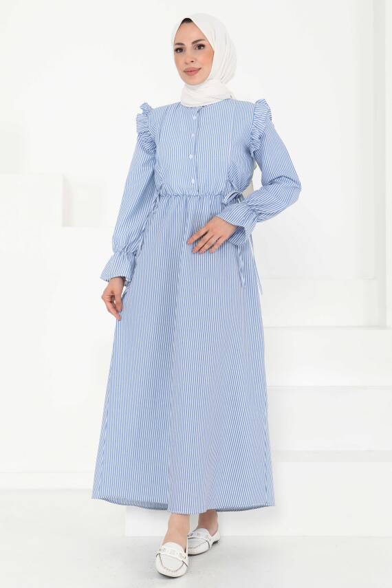 Çizgili Elbise Saks - 27187 - 1