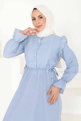 Çizgili Elbise Saks - 27187 - 2
