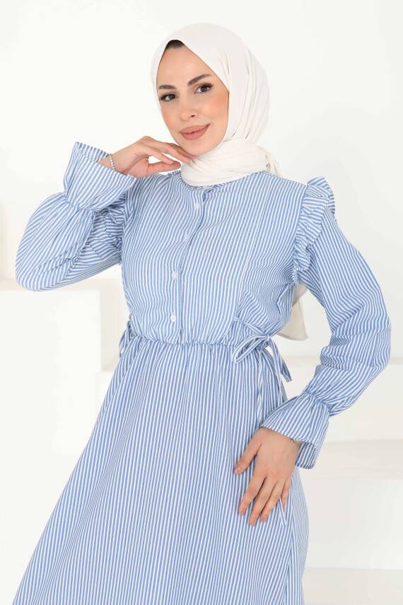 Çizgili Elbise Saks - 27187 - 2