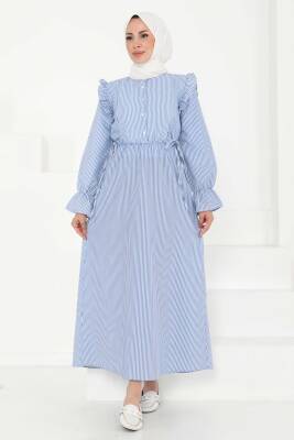 Çizgili Elbise Saks - 27187 - 3
