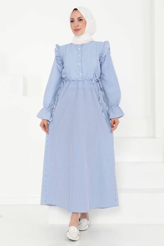 Çizgili Elbise Saks - 27187 - 3