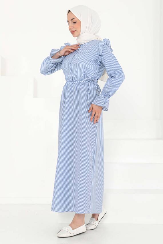 Çizgili Elbise Saks - 27187 - 4