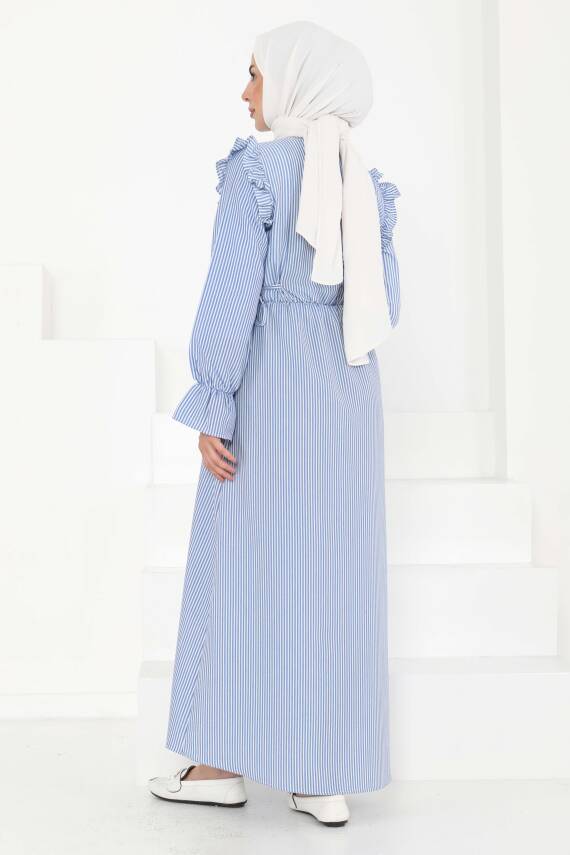 Çizgili Elbise Saks - 27187 - 6