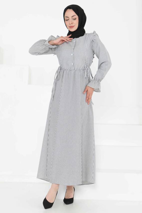 Çizgili Elbise Siyah - 27187 - 3