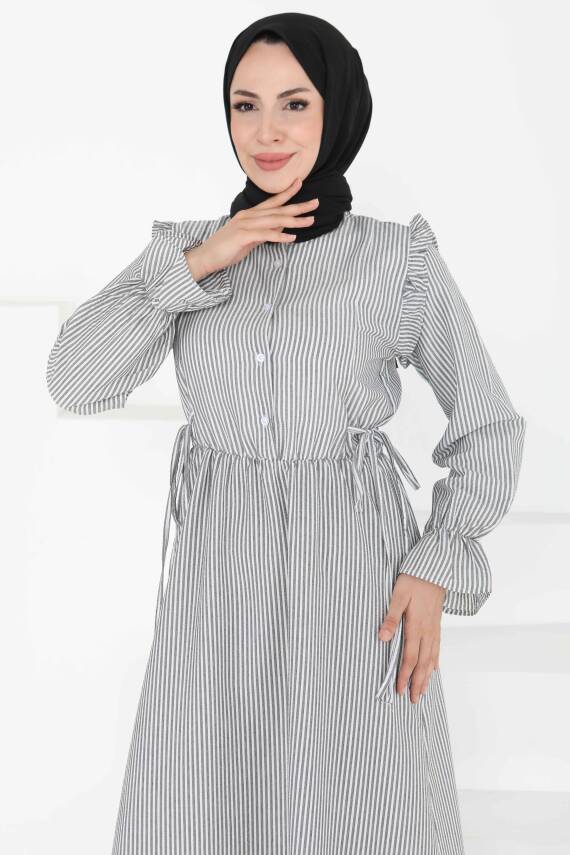 Çizgili Elbise Siyah - 27187 - 4