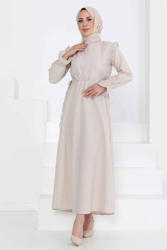 Çizgili Elbise Vizon - 27187 - 1