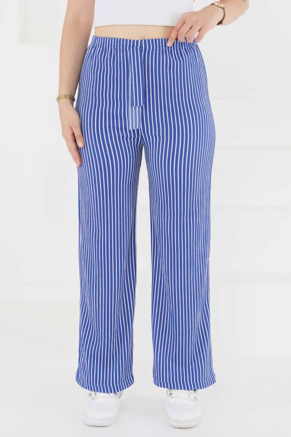 Çizgili Pantolon Saks - 27449 - 1