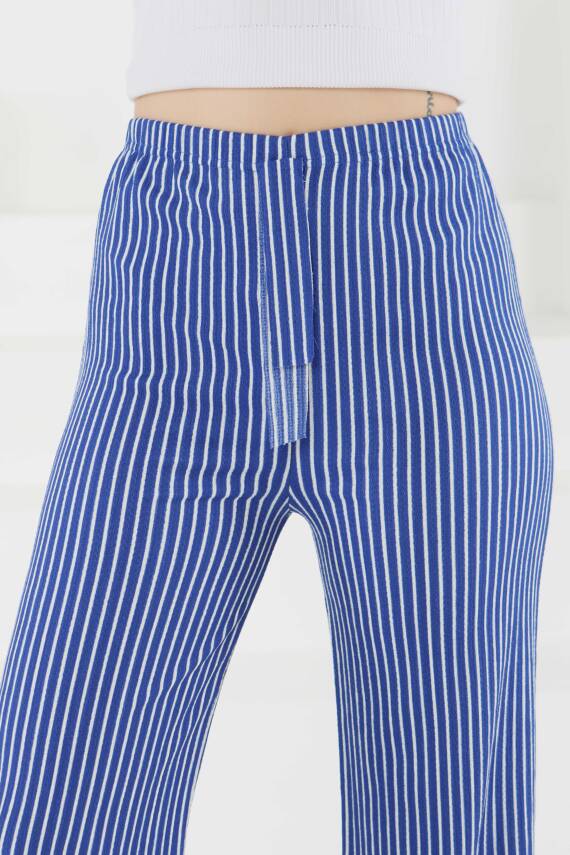 Çizgili Pantolon Saks - 27449 - 2