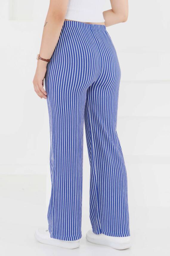 Çizgili Pantolon Saks - 27449 - 4